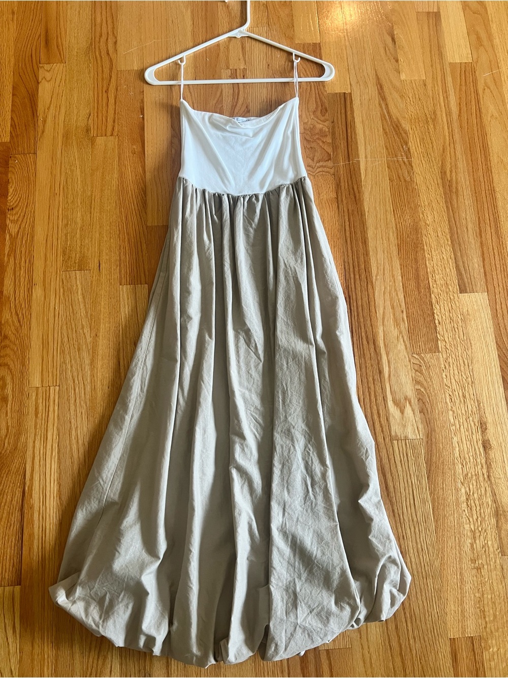 ZARA White and Brown Strapless Dress